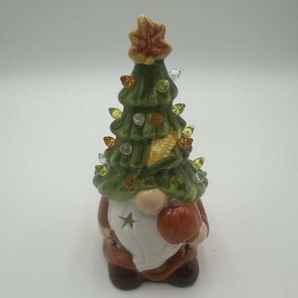 Ceramic 7" Gnome Fall Autumn Pumpkin Thanksgiving Light Up Christmas tree - Picture 2 of 14
